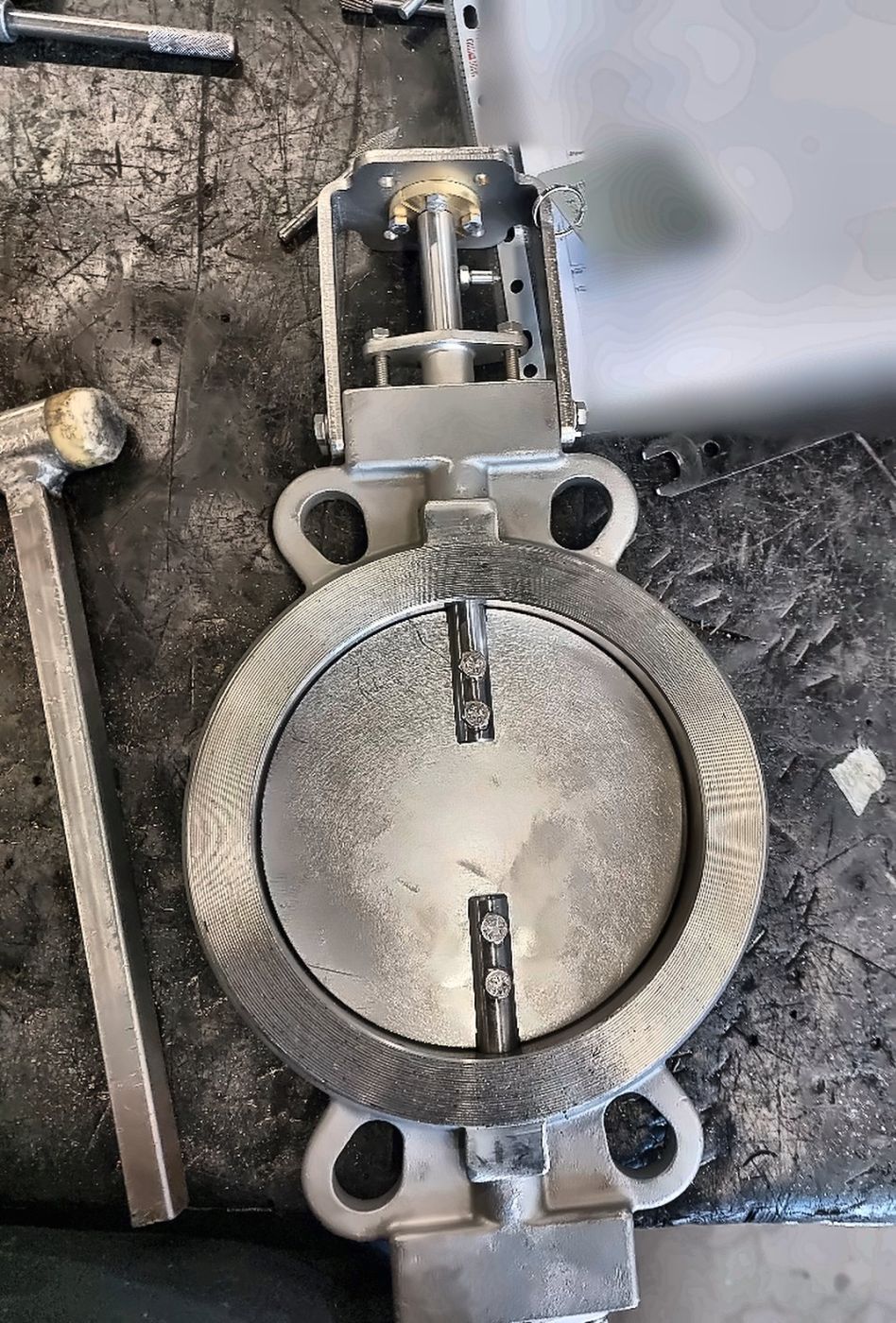 AMMTech stainless steel replacement butterfly valve for a steel plant hot air line