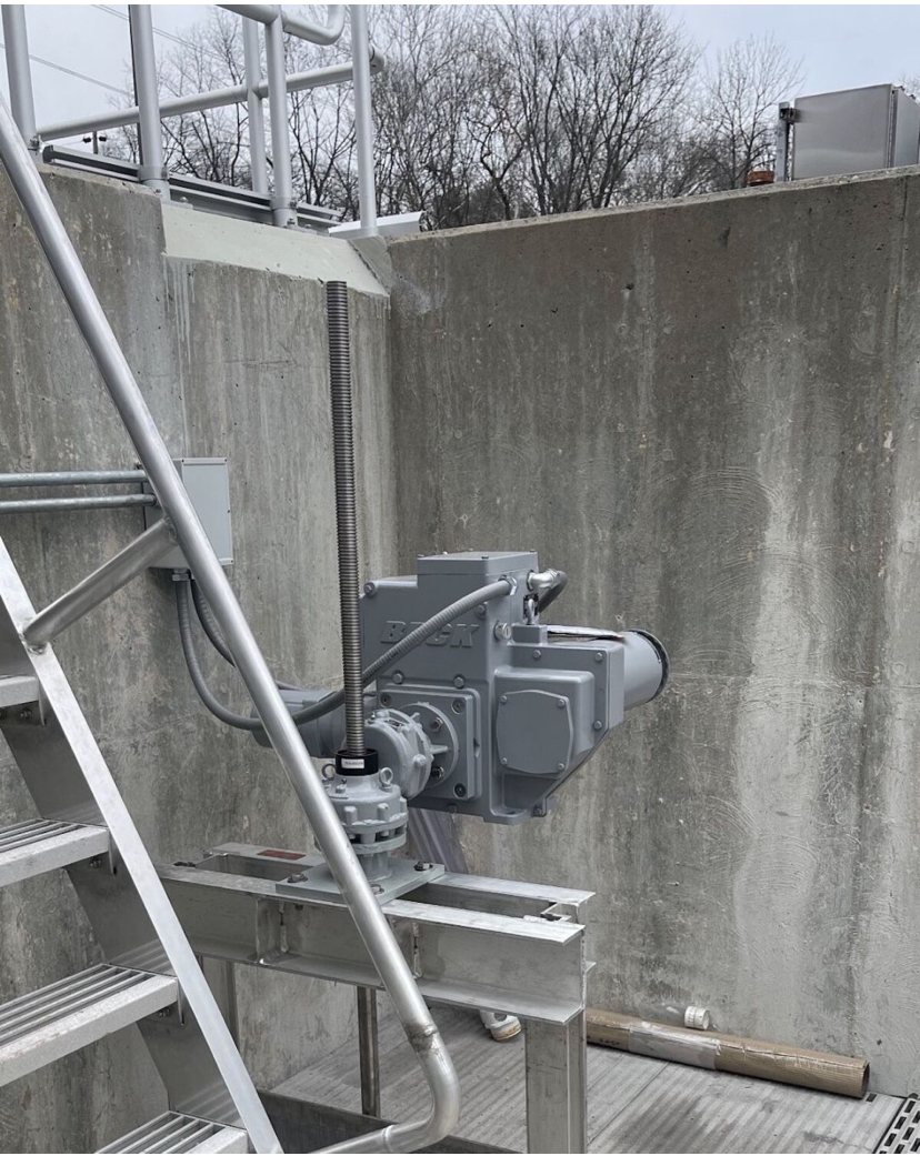 Beck Group 11 rising-stem electric actuator on a penstock at a US wastewater plant