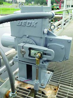 Beck actuator with crank arm linkage over a treatment channel